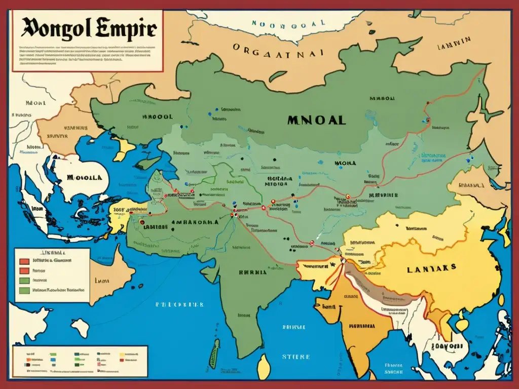 Mapa detallado del Imperio Mongol, mostrando su organización política y geografía