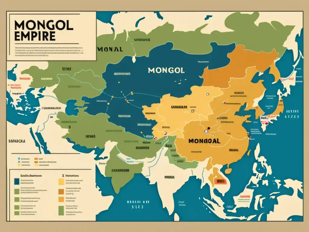 Mapa detallado del Imperio Mongol, mostrando la administración fiscal y el impacto económico