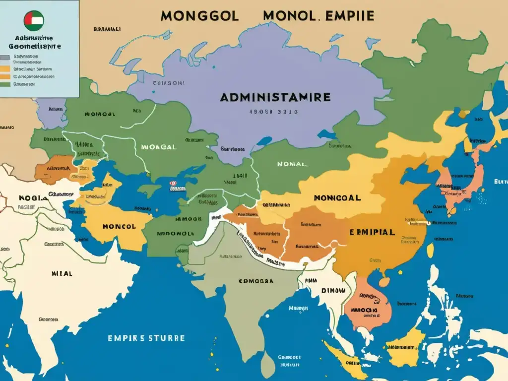 Mapa detallado del Imperio Mongol, mostrando la compleja estructura administrativa y la vastedad de su alcance