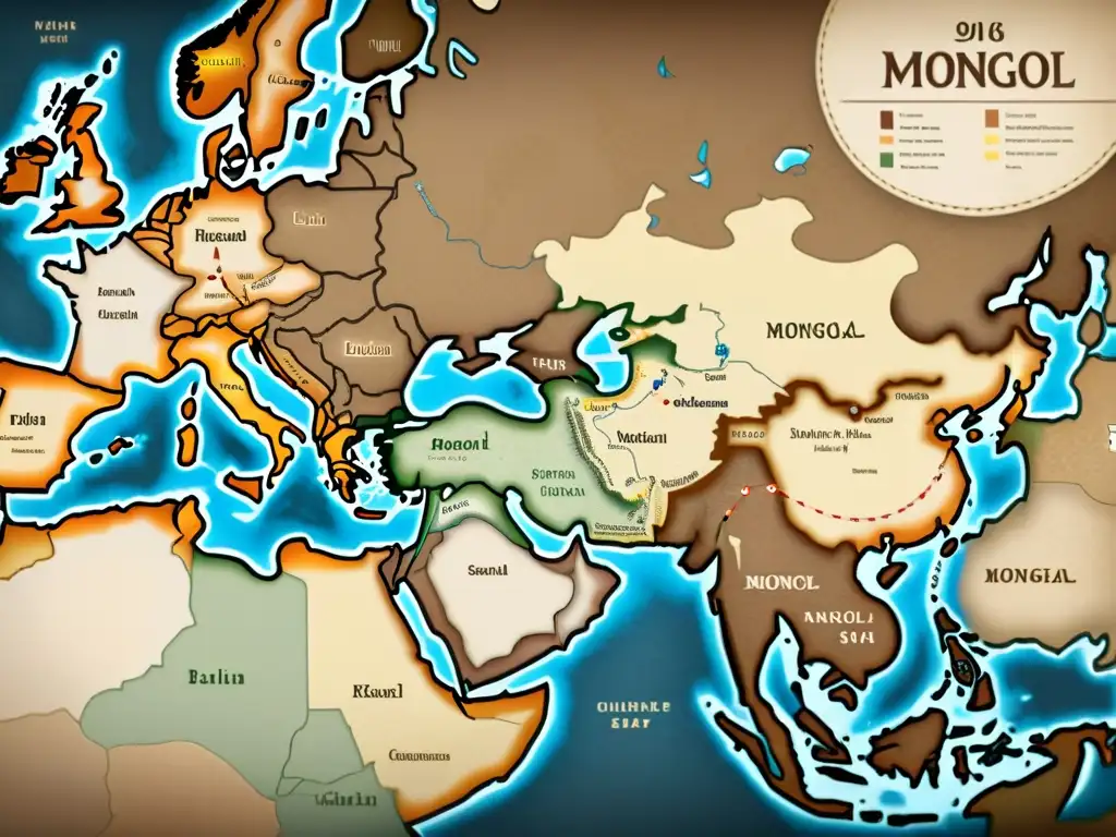 Mapa detallado en 8k del Imperio Mongol en el Medio Oriente, con rutas y territorios