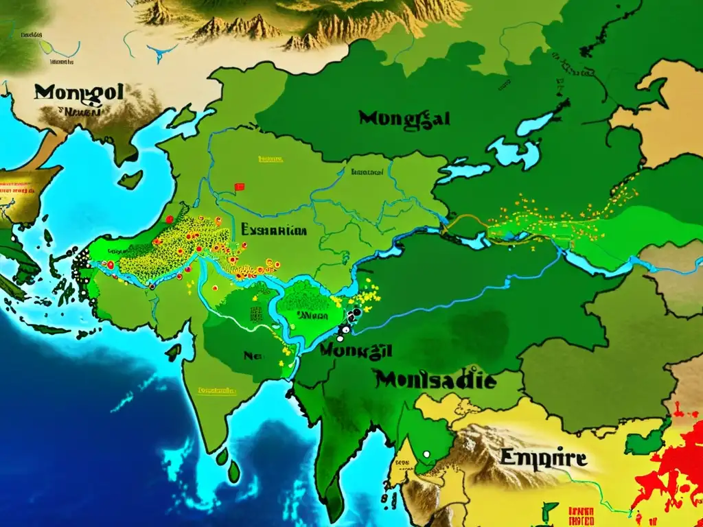 Mapa detallado de la expansión del Imperio Mongol y su impacto cultural en los paisajes