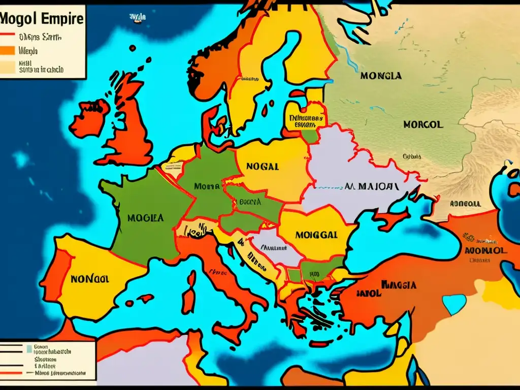 Mapa detallado del siglo XIII muestra la influencia mongola en Europa, resaltando las rutas comerciales y conexiones diplomáticas clave