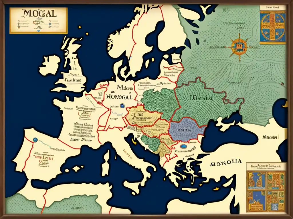 Mapa detallado de Europa medieval resaltando la influencia mongola