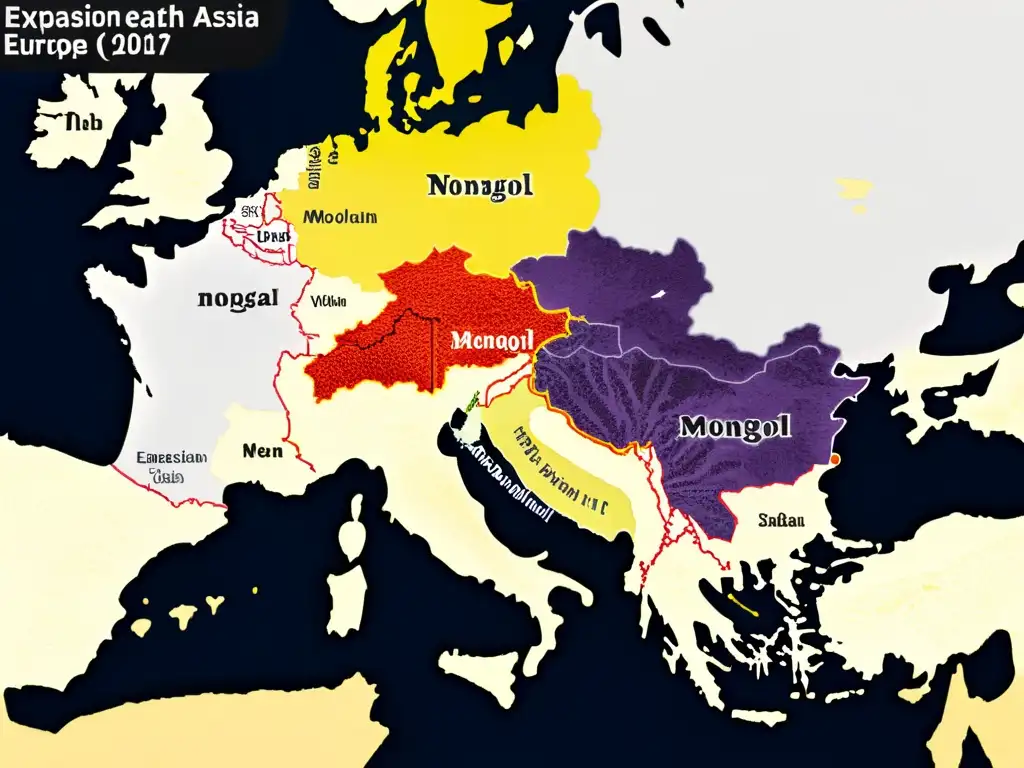 Mapa detallado de la expansión de la Peste Negra en el Imperio Mongol, resaltando su impacto devastador