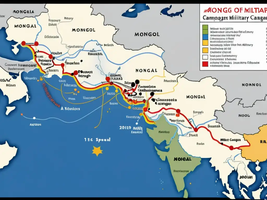 Mapa detallado de las rutas de las campañas militares mongolas y la propagación de enfermedades