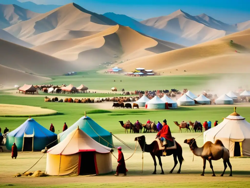 Mercado bullicioso en la antigua Mongolia: caravanas, comercio y cultura en las rutas comerciales que forjaron el poder mongol