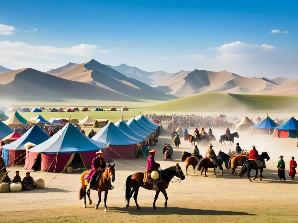 Mercado bullicioso e influencias culturales conquistadores mongoles en la antigua Mongolia