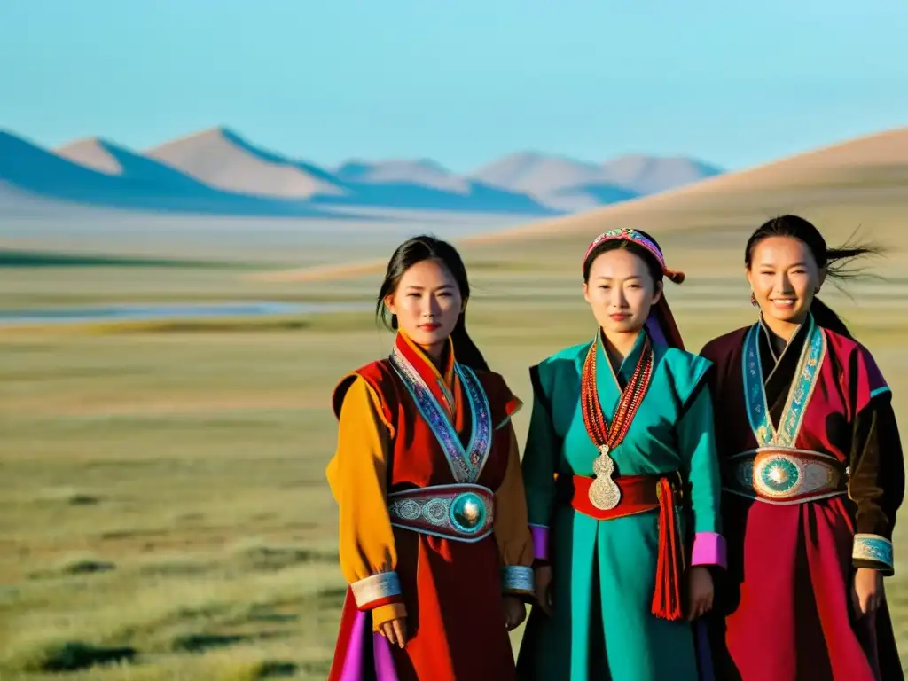 Mujeres en el Imperio Mongol: retrato de la belleza y la fuerza femenina en la vasta estepa mongola, rodeadas de caballos y paisajes infinitos