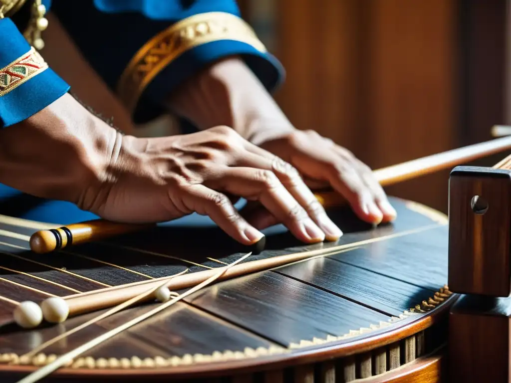 Un músico experto toca con destreza el Morin Khuur en un festival de música, transmitiendo la rica tradición cultural de Mongolia