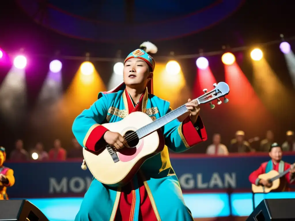 Un músico tradicional mongol cautiva a una diversa audiencia en un festival de música, fusionando música mongola con influencias modernas