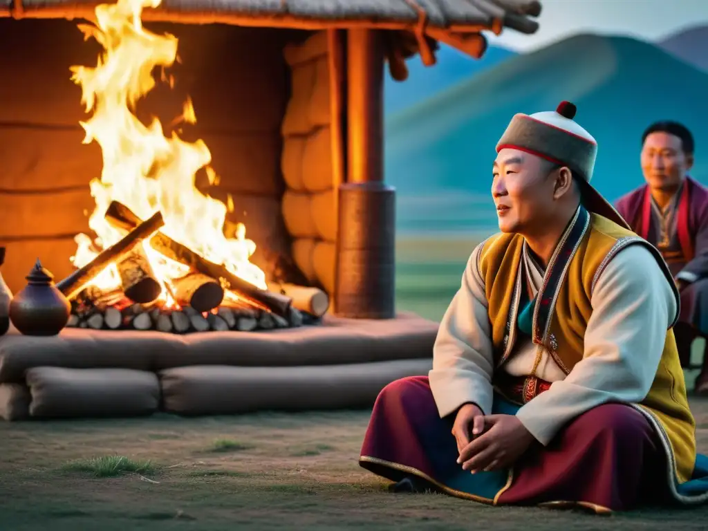 Un narrador mongol cautiva a su audiencia alrededor del fuego