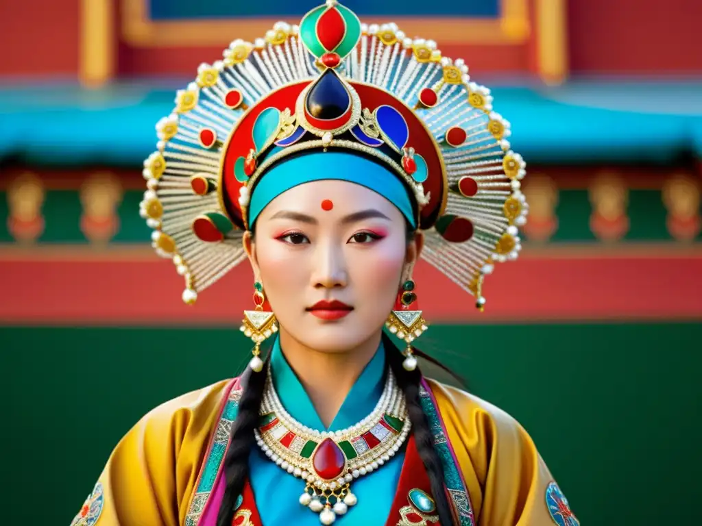 Una noble mujer mongola con adornos lujosos en la corte de Genghis Khan