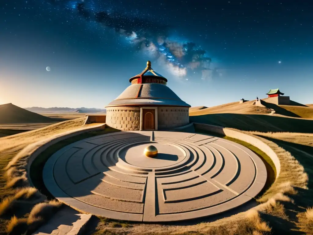 Observatorio mongol antiguo tallado en la piedra, con mapas celestiales y contribuciones astronómicas del Imperio Mongol