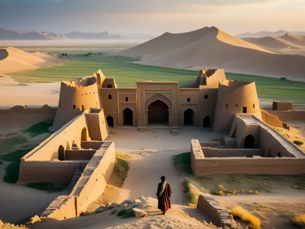 Un paisaje desolado de ruinas de una antigua ciudad Khwarezmiana en el desierto central asiático