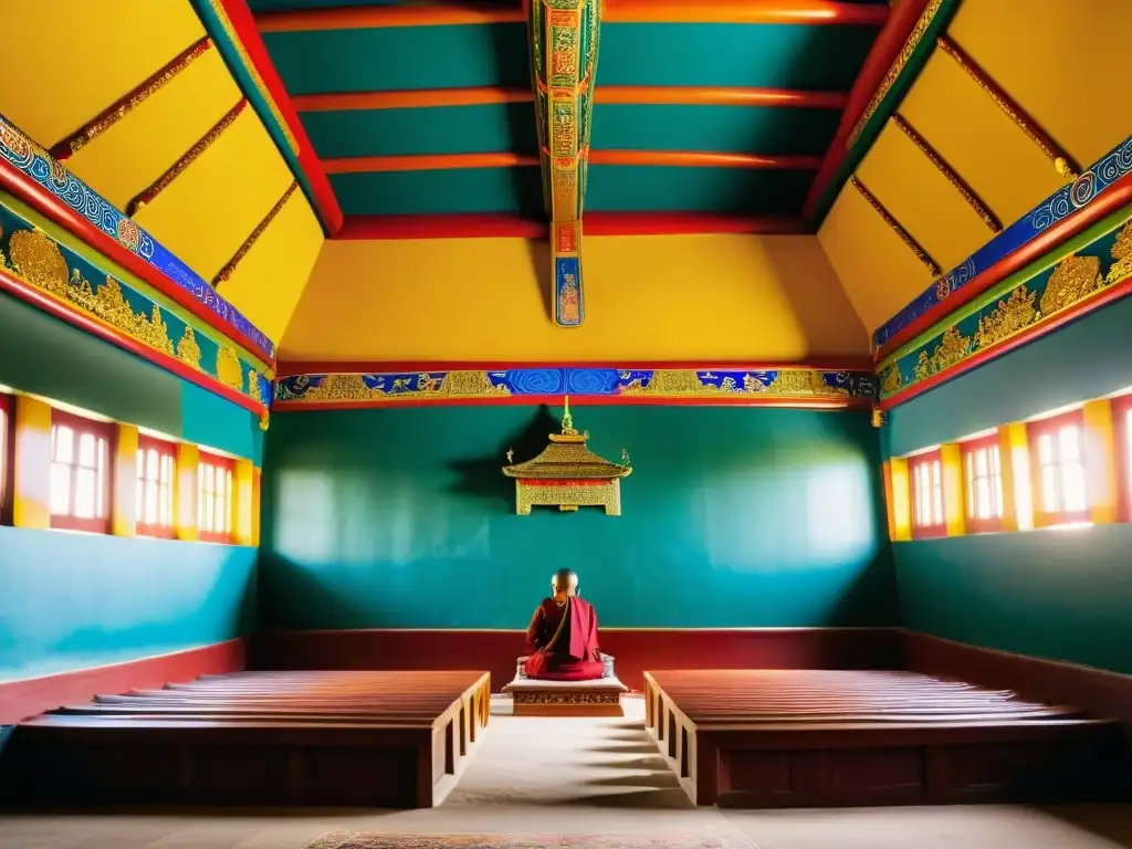 Panorámica del Monasterio Gandantegchinlen en Ulaanbaatar, Mongolia contemporánea, reflejando la atmósfera serena y la rica herencia del Budismo en Mongolia contemporáneo