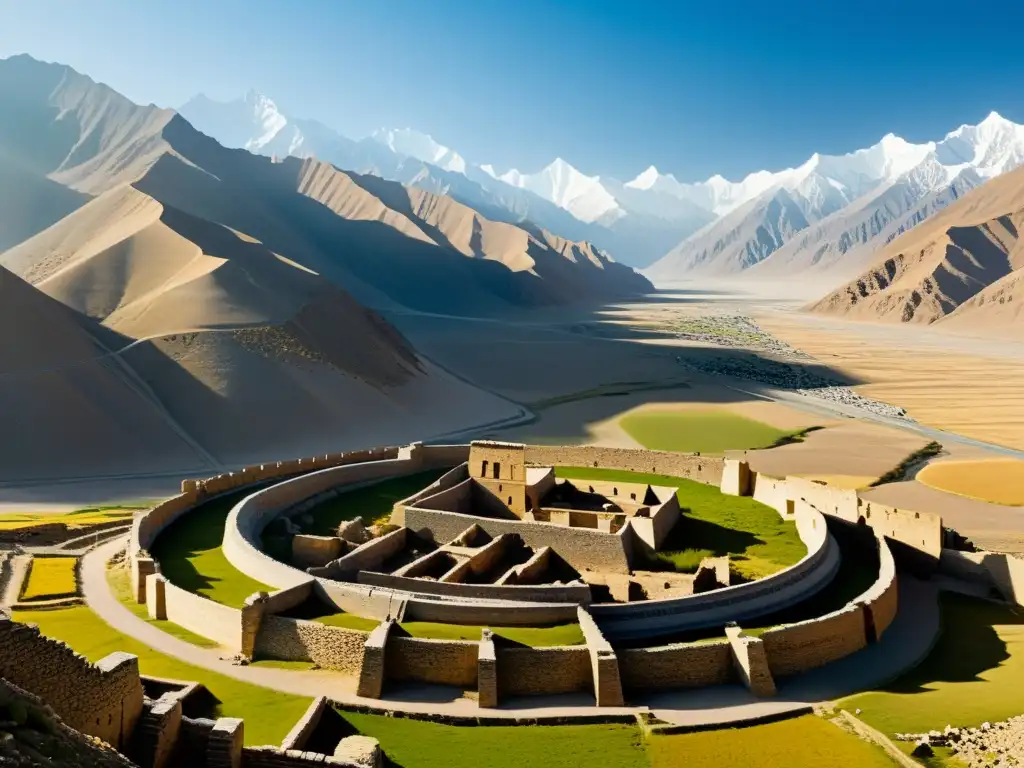 Ruinas ancestrales de Karakorum: testamento de grandiosidad Panorámica soleada de las antiguas ruinas de Karakorum, testamento de la grandeza del Imperio Mongol ruinas Karakorum