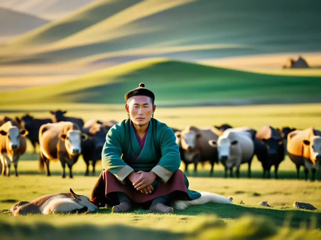 Un pastor mongol en las extensas praderas, conviviendo con especies en armonía con la naturaleza