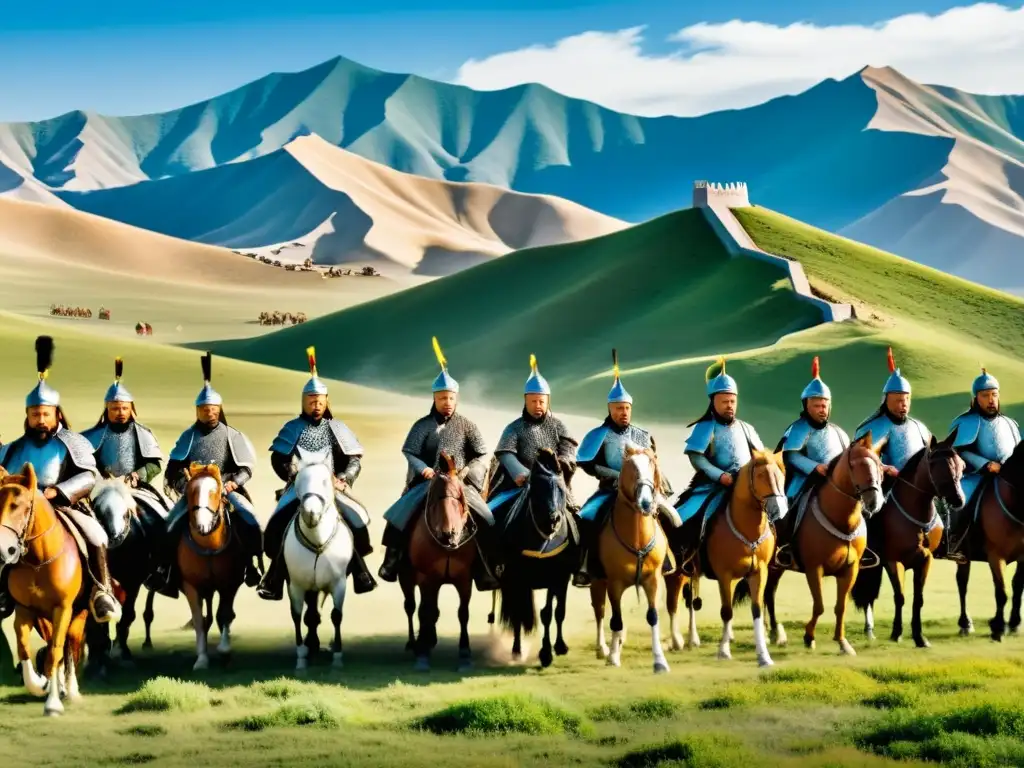 La poderosa conquista mongola de Europa, con Genghis Khan y su ejército a caballo, desafiando obstáculos en vastos paisajes