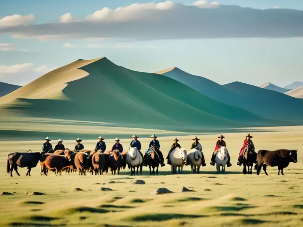 Una poderosa imagen de la vida nómada en Mongolia, resaltando las tradiciones nómadas y el cambio climático