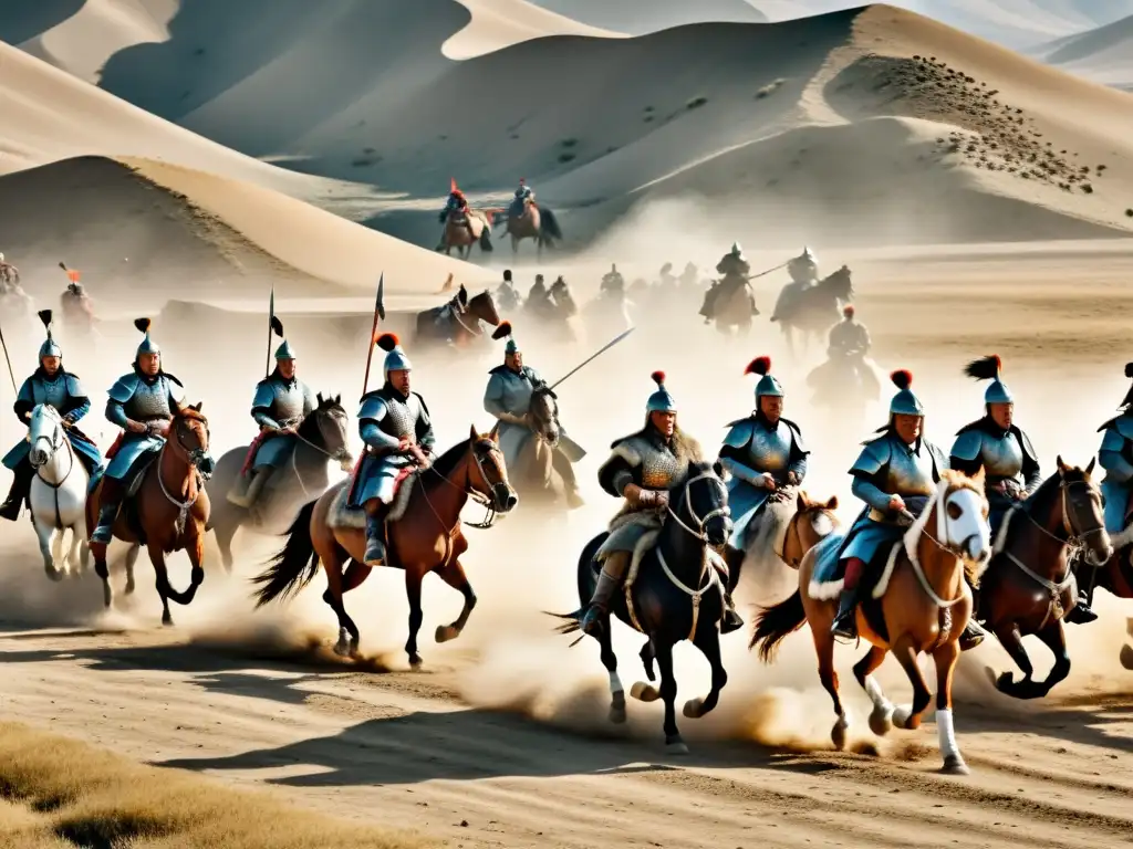 Una recreación detallada del campo de batalla mongol para la película 'Genghis Khan en el Cine', con actores y caballos en acción