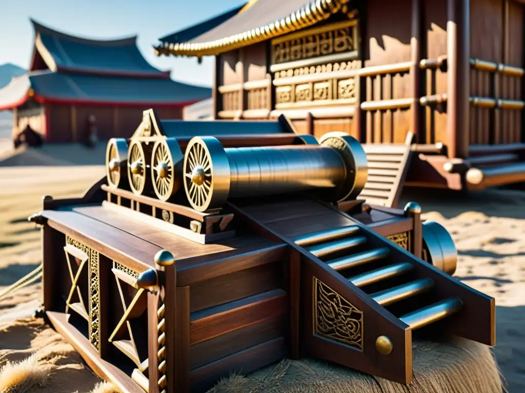 Una réplica detallada de una máquina de asedio mongola muestra la artesanía y la ingeniería detrás de la antigua tecnología bélica