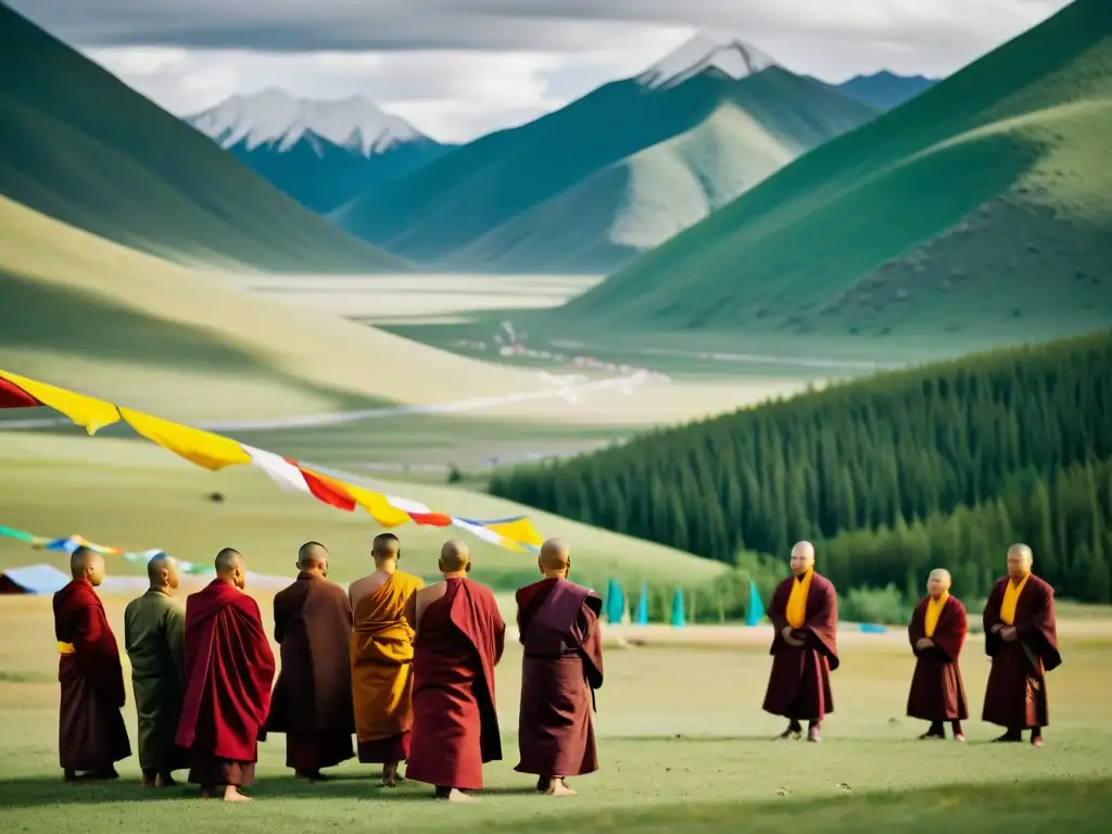 Un retrato documental de monjes budistas en Mongolia, en una ceremonia pacífica rodeados de naturaleza y banderas de oración