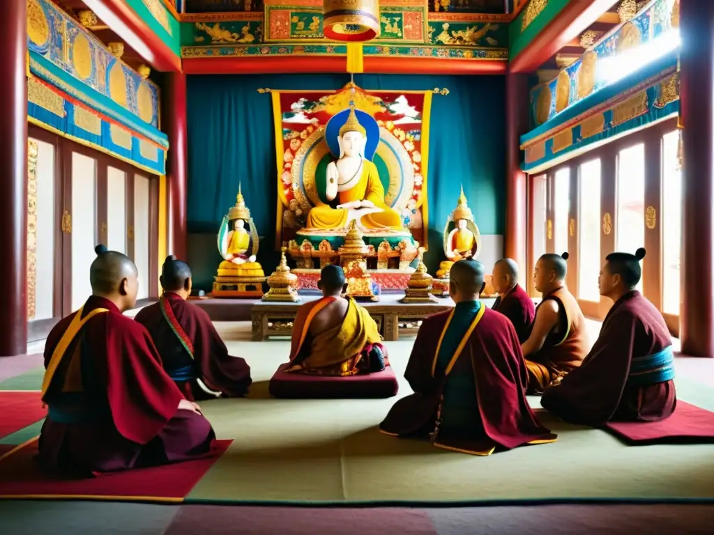 Reunión de figuras clave del budismo tibetano en un templo mongo