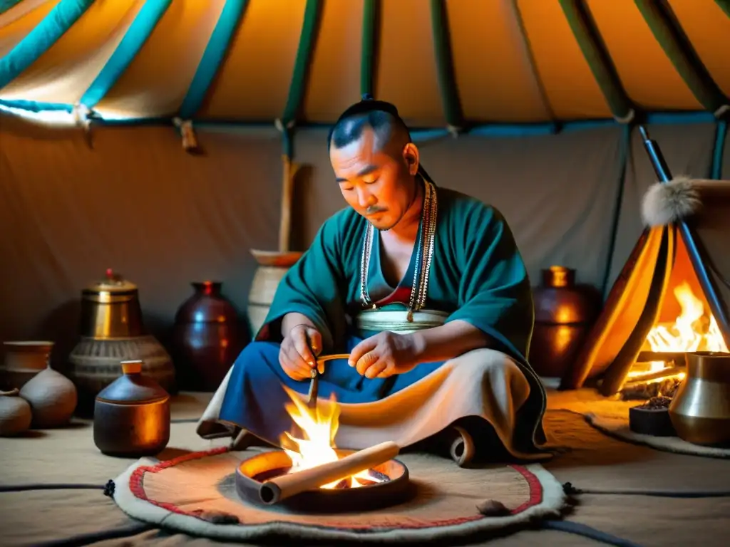 Un ritual de curación tradicional mongol dentro de una yurta, con medicina tradicional mongola legado ancestral