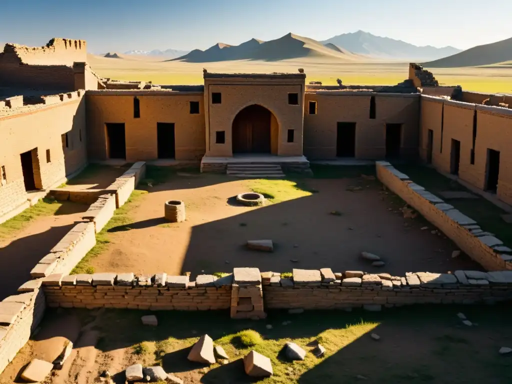 Ruinas de una antigua escuela mongola, con restos de materiales educativos esparcidos