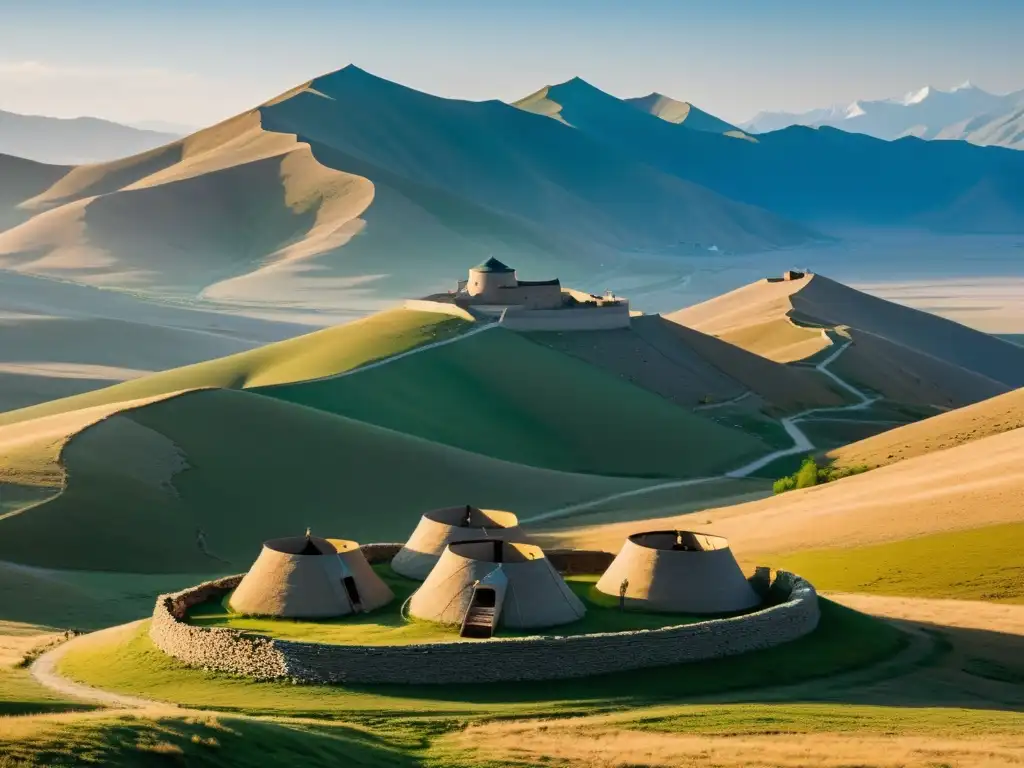 Ruinas de una antigua fortaleza mongola en un paisaje vasto y desolado, ilustrando el declive del Imperio Mongol Asia