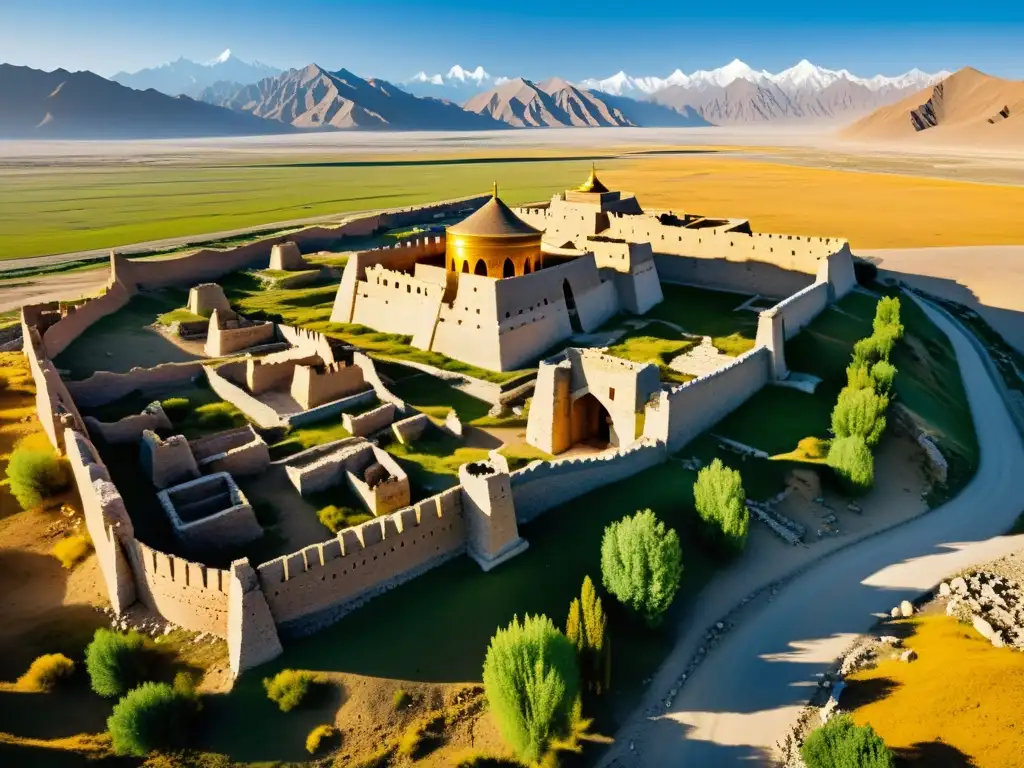 Ruinas de la antigua capital mongol de Karakorum al atardecer Ruinas del antiguo Karakorum, capital mongol, iluminadas por el cálido atardecer