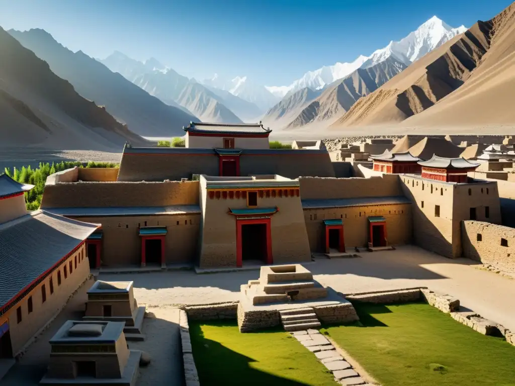 Ruinas ancestrales de Karakorum: Esplendor y misterio en 8k Ruinas del antiguo Imperio Mongol en Karakorum: majestuosas paredes parcialmente derrumbadas, sombras dramáticas y detalles arquitectónicos