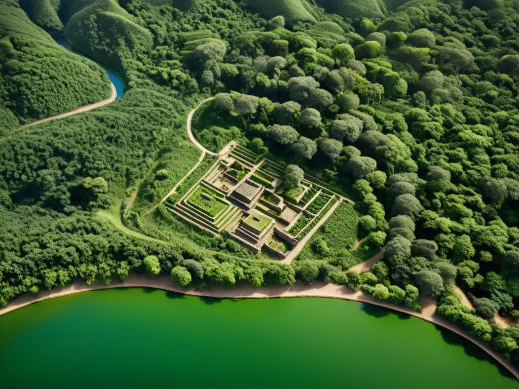 Ruinas de una ciudad perdida del Imperio Mongol emergiendo entre exuberante vegetación