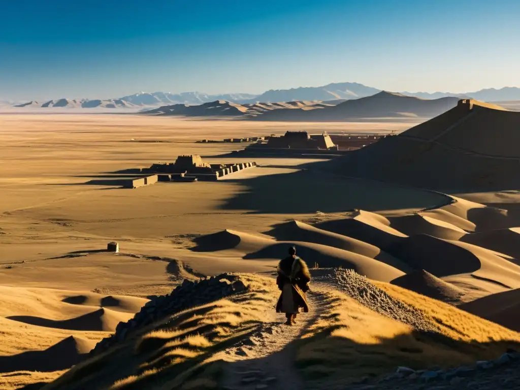 Ruinas del Imperio Mongol se revelan en paisaje desolado, evocando la profunda historia del imperio en profundidad