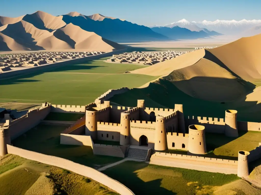 Ruinas imponentes de la antigua Administración del Imperio Mongol, con arquitectura detallada y escala masiva