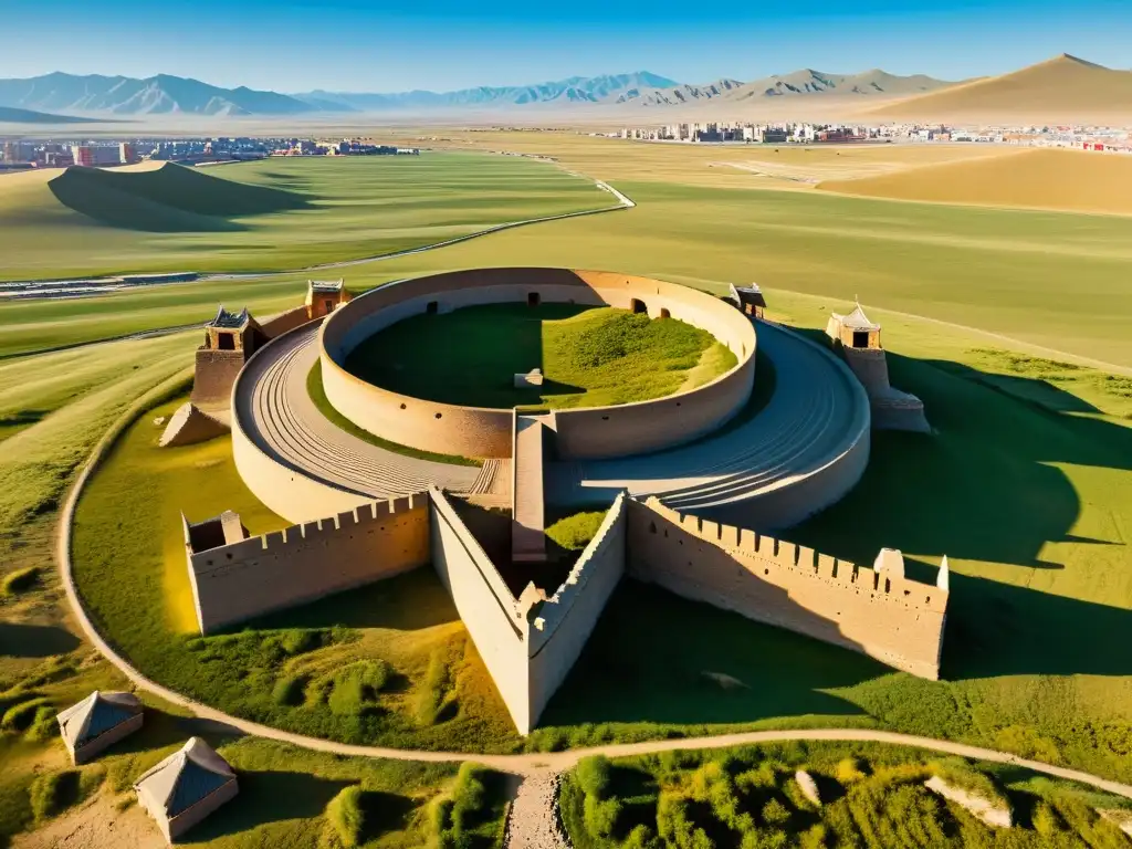 Ruinas de la Infraestructura del Imperio Mongol: Detalles arquitectónicos de una ciudad antigua rodeada por la vastedad de Mongolia