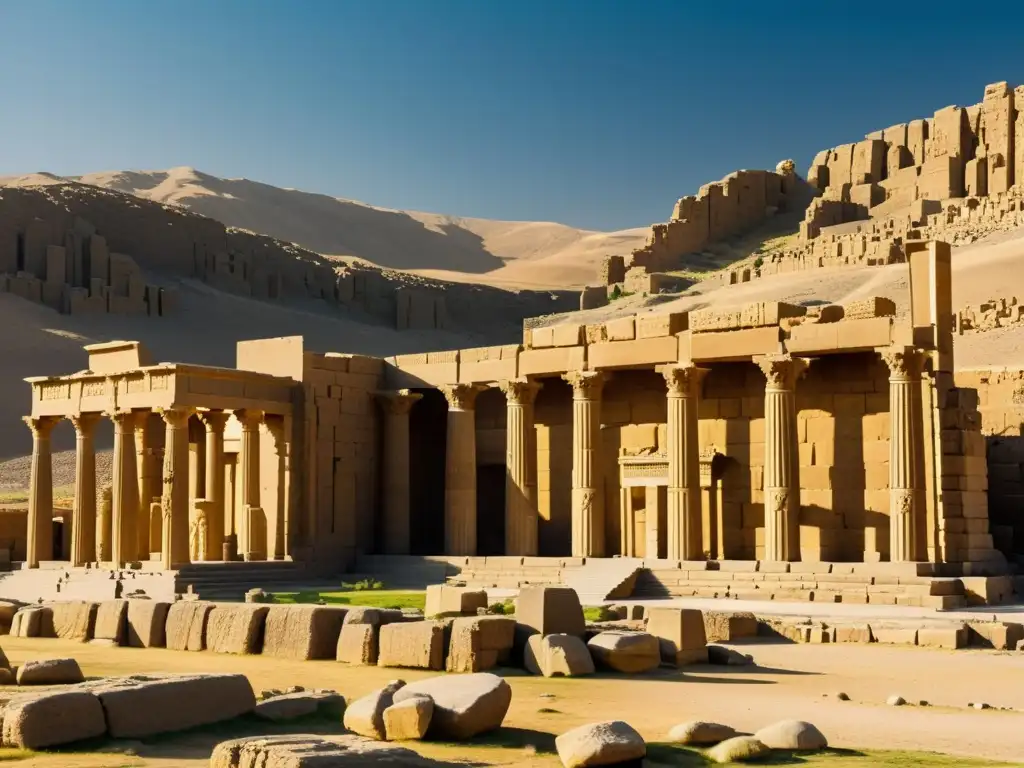 Ruinas de la majestuosa ciudad antigua de Persepolis en Irán, evocando el impacto del Imperio Mongol en Persia