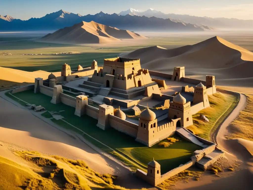 Ruinas majestuosas de la antigua ciudad de Karakorum, capital del Imperio Mongol, reconstrucción en 8k