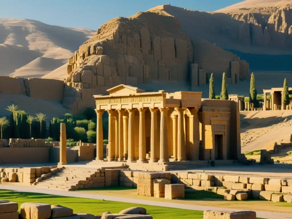 Ruinas del majestuoso Persepolis en Irán, bañadas por la cálida luz dorada