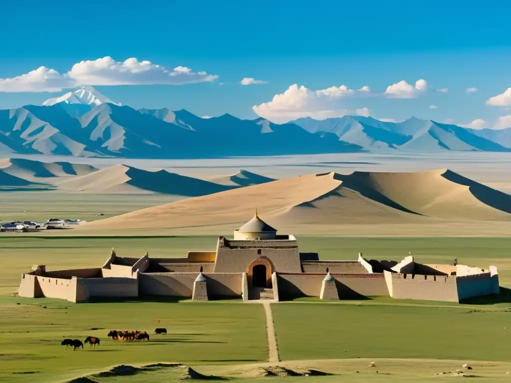 Ruinas de Karakorum con el monasterio Erdene Zuu y la estepa mongol