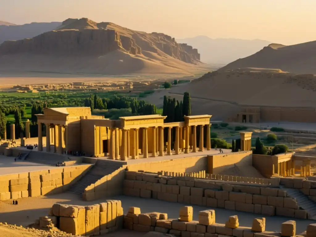 Ruinas del Palacio Apadana en Persepolis, bañadas por la cálida luz del atardecer