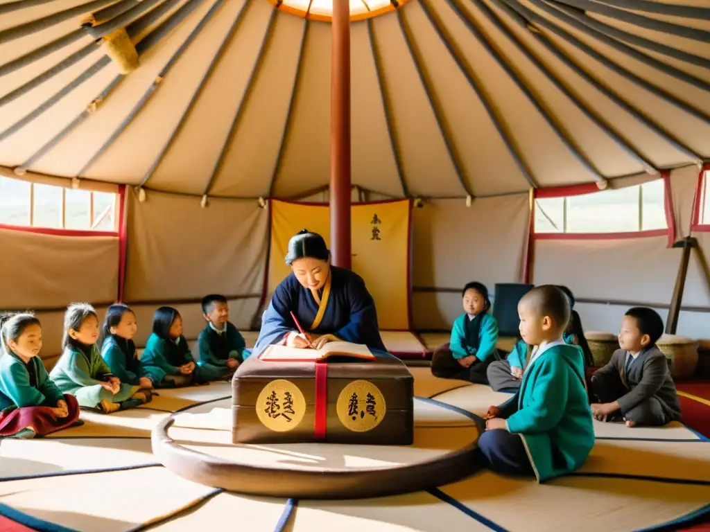 Dentro de una yurta mongola, el sistema educativo Mongolia historia cobra vida