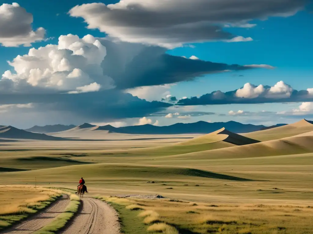 Sistema postal mongol en la vasta estepa, con antiguos caminos de piedra y restos de yurtas