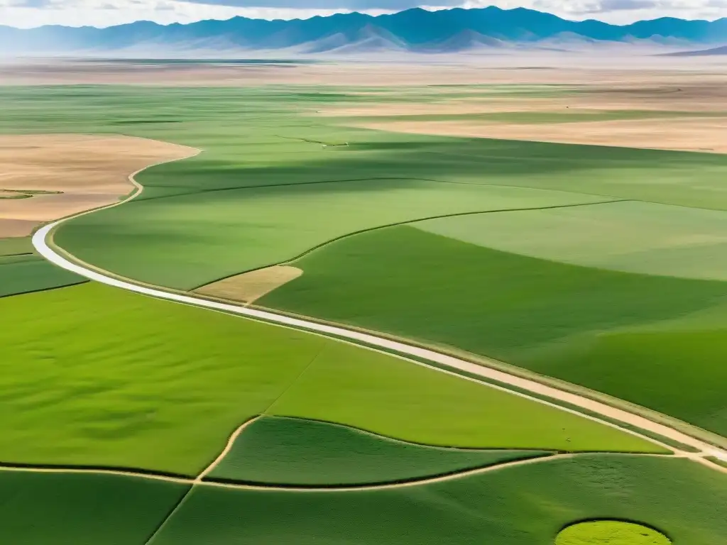 Los sistemas hídricos avanzados mongoles se entrelazan con la exuberante estepa, mostrando la armonía entre la naturaleza y la innovación humana