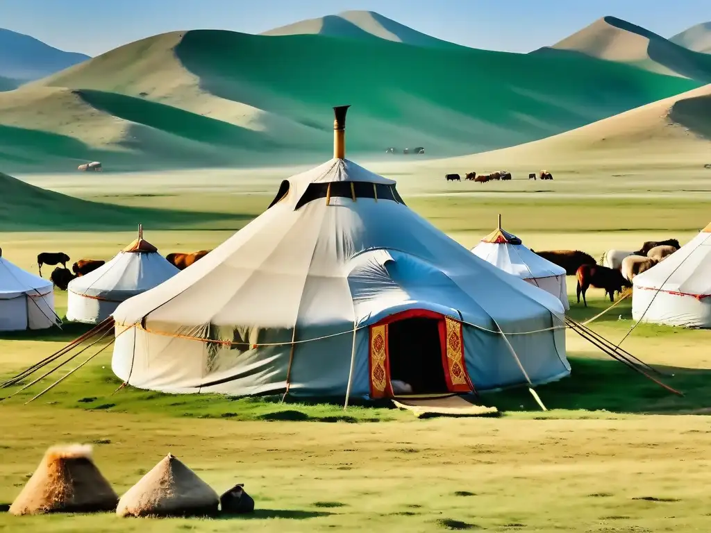 Tejido social en la Mongolia preunificación: clanes interactúan en un campamento yurt en la vasta estepa mongola