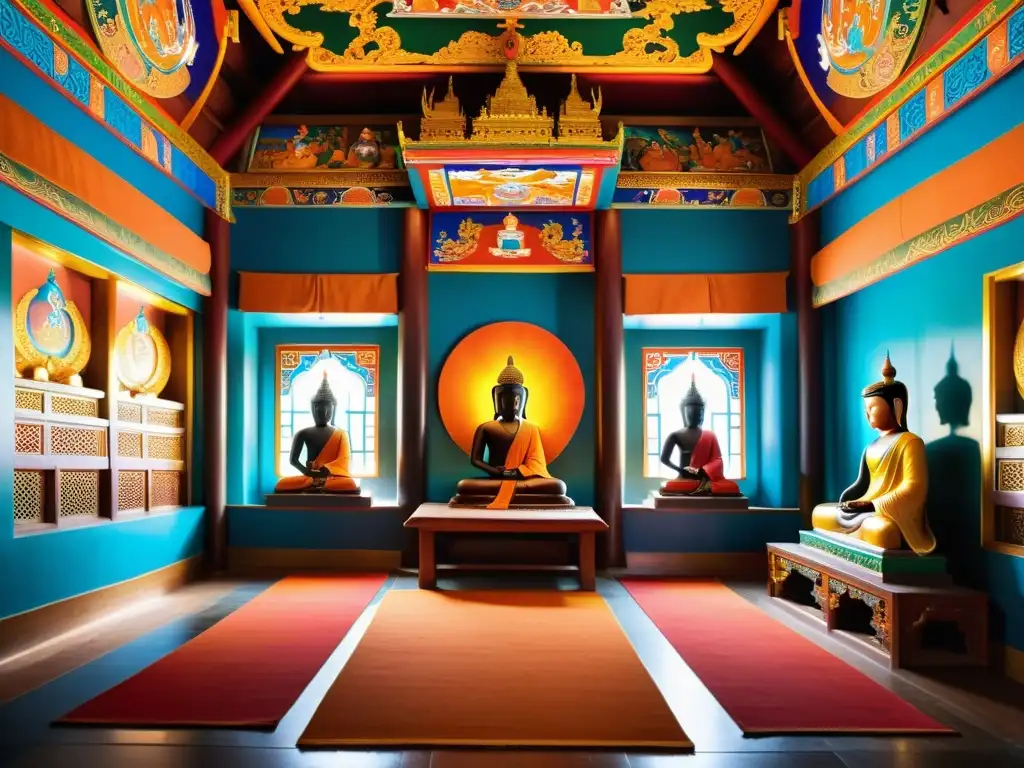 Un templo budista mongol detallado y colorido con práctica del budismo tibetano en Mongolia