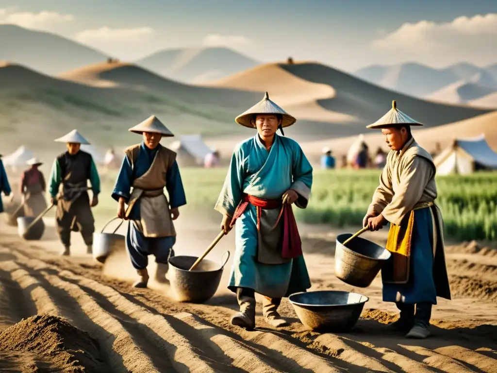 Trabajo duro bajo el sol: esclavos y sirvientes en Mongolia Trabajo en los campos bajo el sol abrasador, rol esclavos sociedad mongola