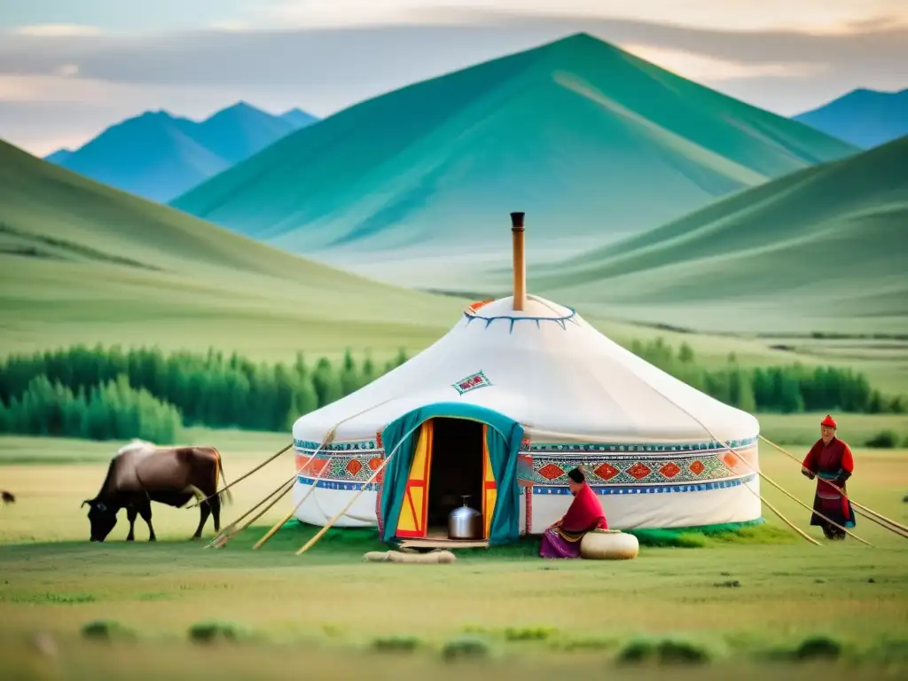 Una yurta mongola en la vasta naturaleza rusa, donde una familia practica costumbres tradicionales como hacer lácteos y tocar instrumentos