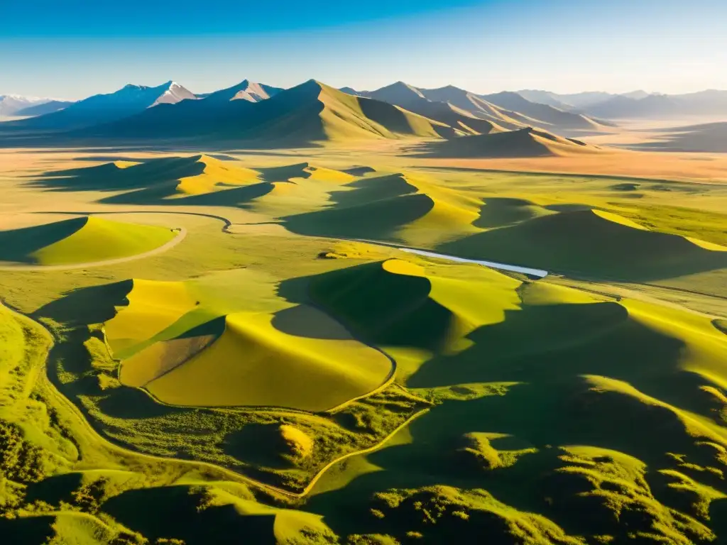 Vasta panorámica de Mongolia con arqueólogos utilizando LiDAR para mapear estructuras mongolas ocultas