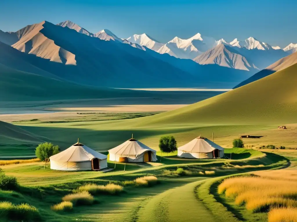 Vasto paisaje de estepas en Asia Central con los majestuosos Montes Altai al fondo